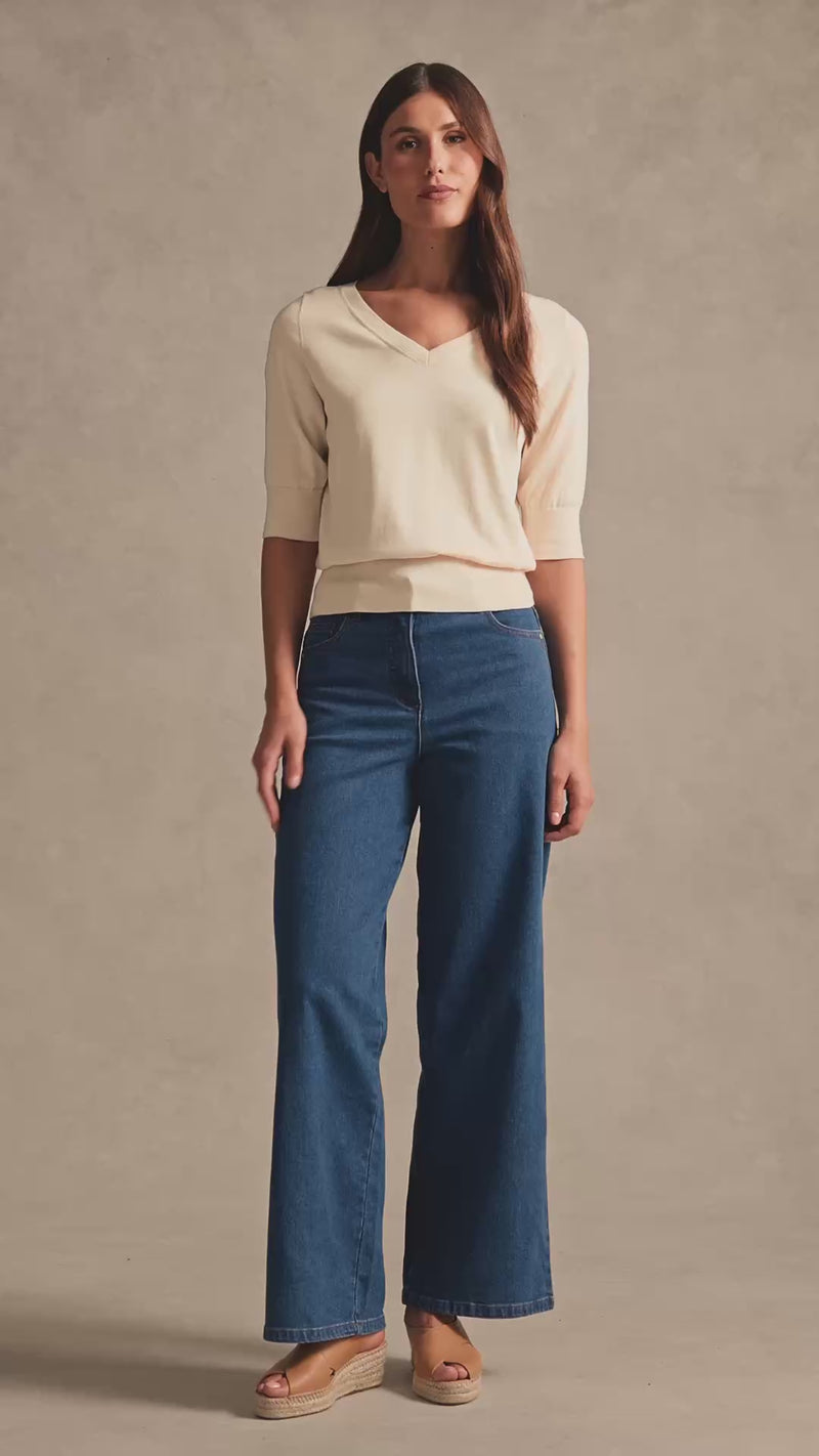 Cotton V-neck Knit - Vanilla