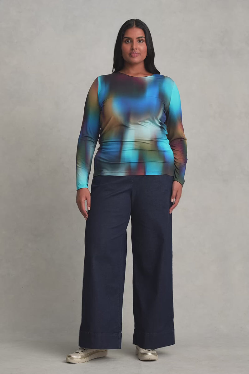 Long Sleeve Crew Neck Top - Ombre Print
