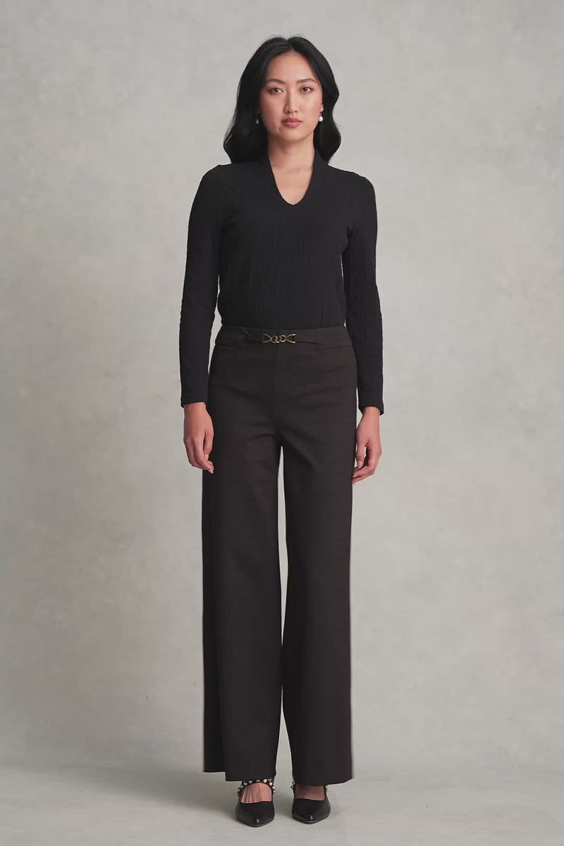 Wide Leg Ponte Pant - Black & Brown Check