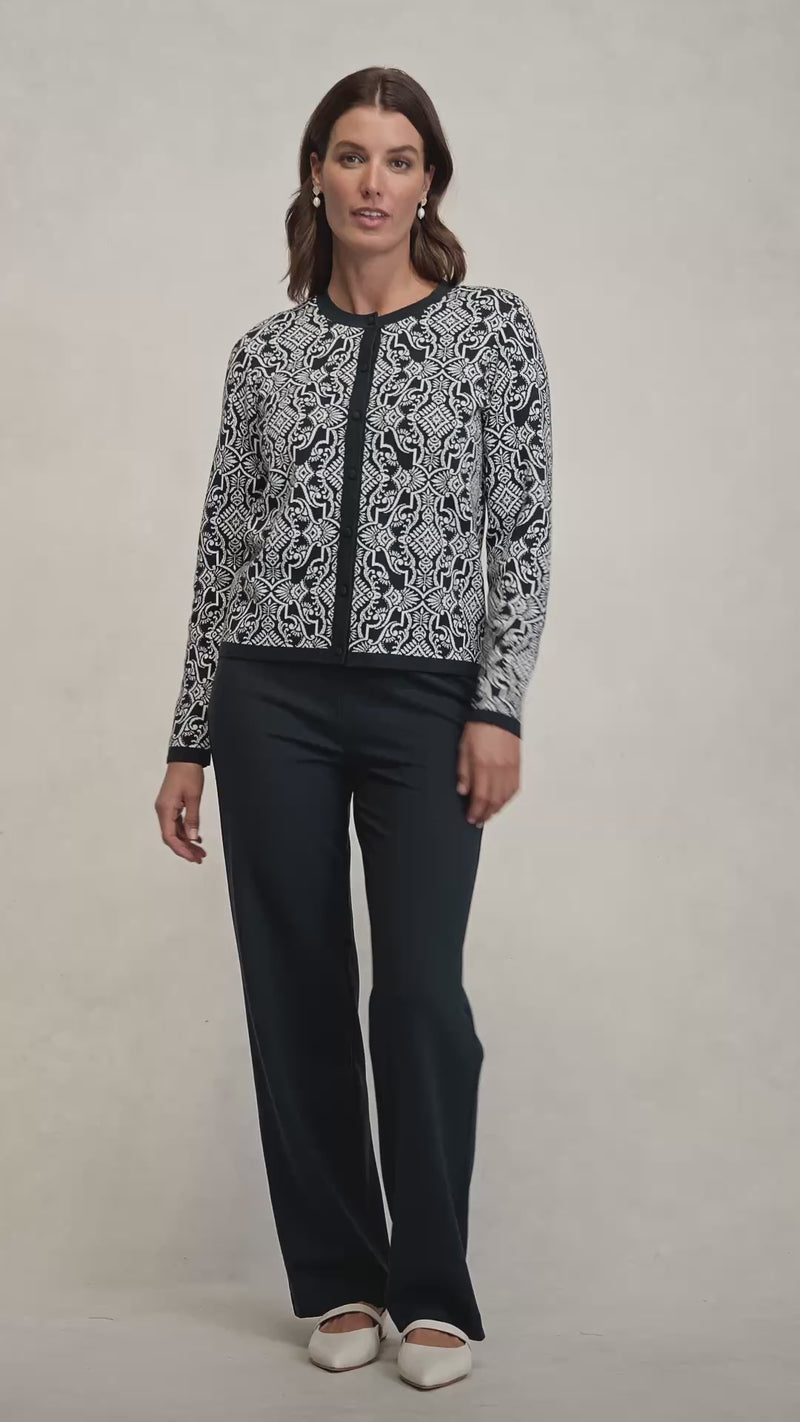 Cotton Jacquard Cardigan - Two Tone Print