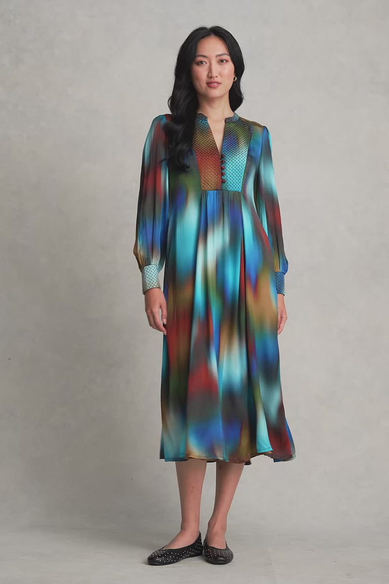 Beaded Smock Dress - Ombre Print
