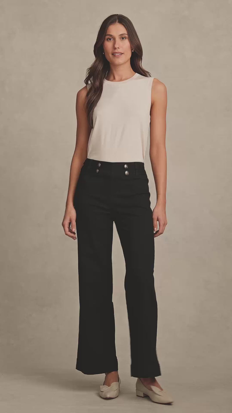 Tab Detail Wide Leg Jeans - Black