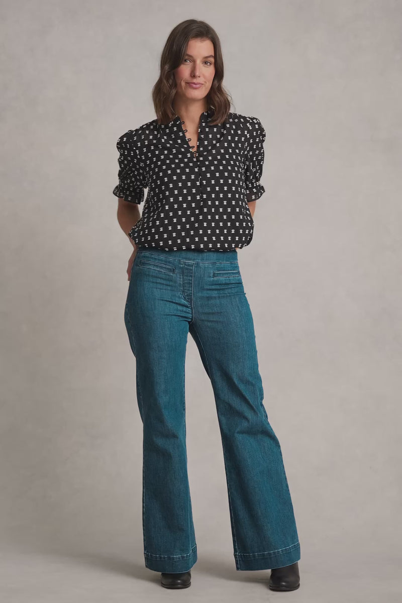 Jacquard Cotton Blouse – Black & White Multi