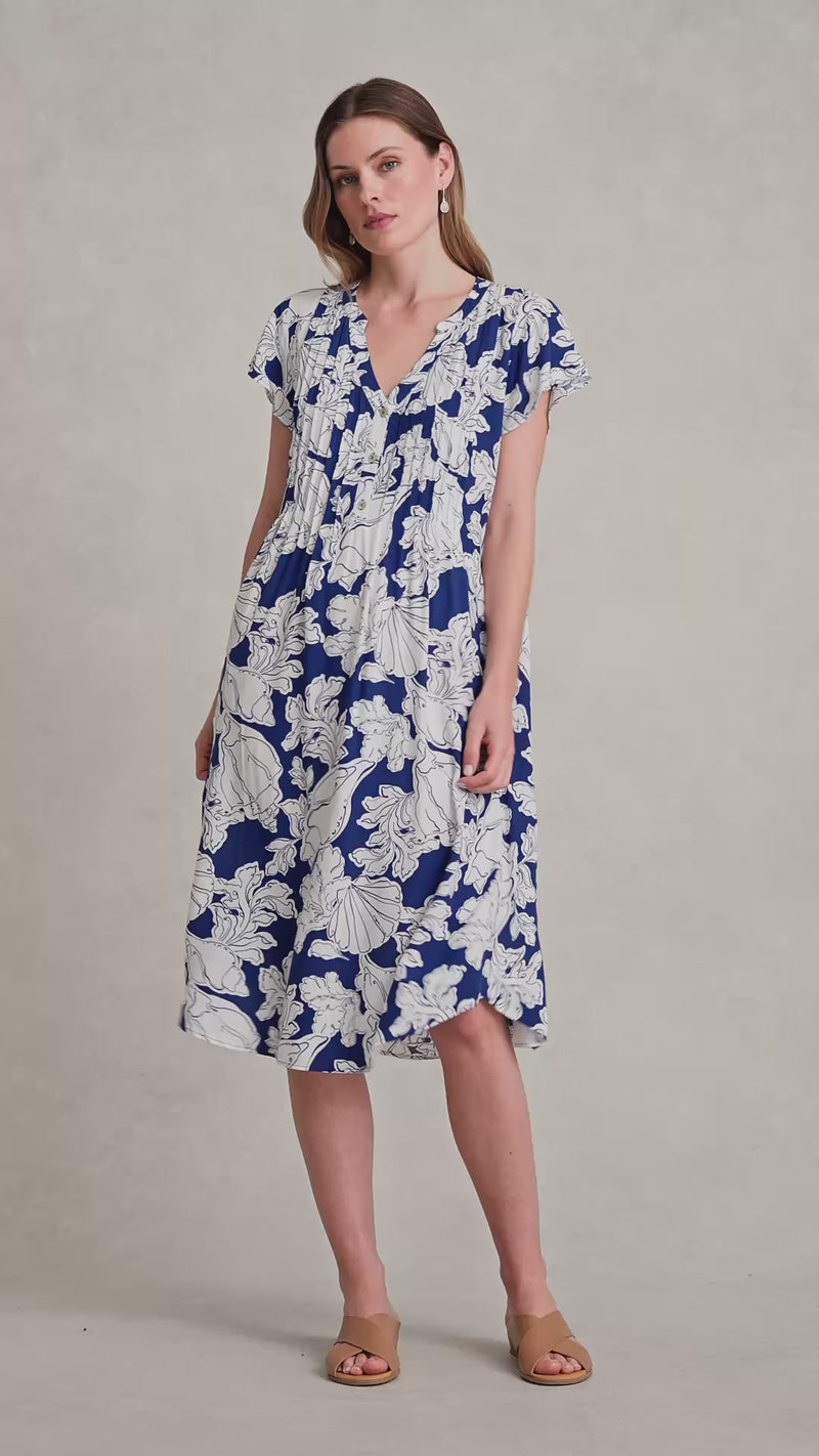 Pleat Front Midi Dress - Sea Shells Print