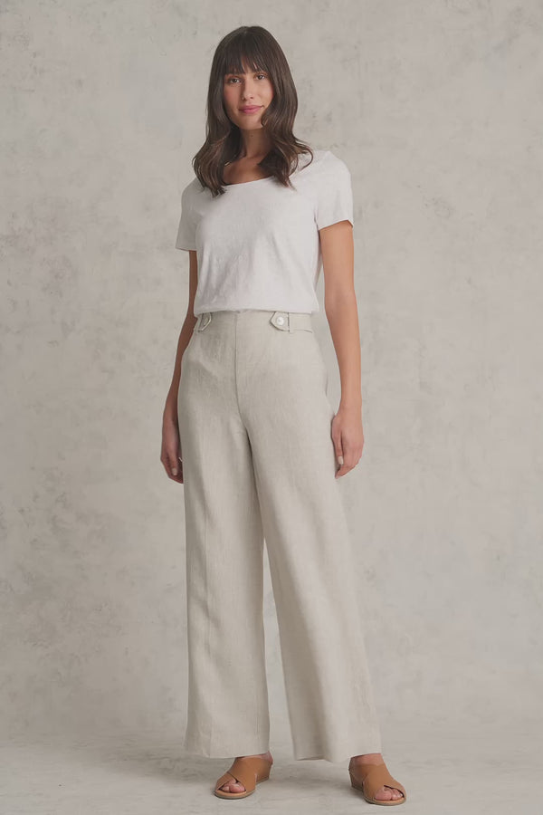 Full Length Waist Tab Linen Pant - Natural Cross Dye