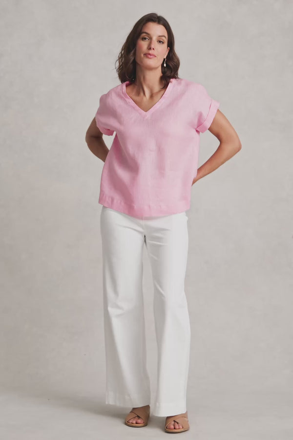 V-Neck Button Back Top - Petal Pink