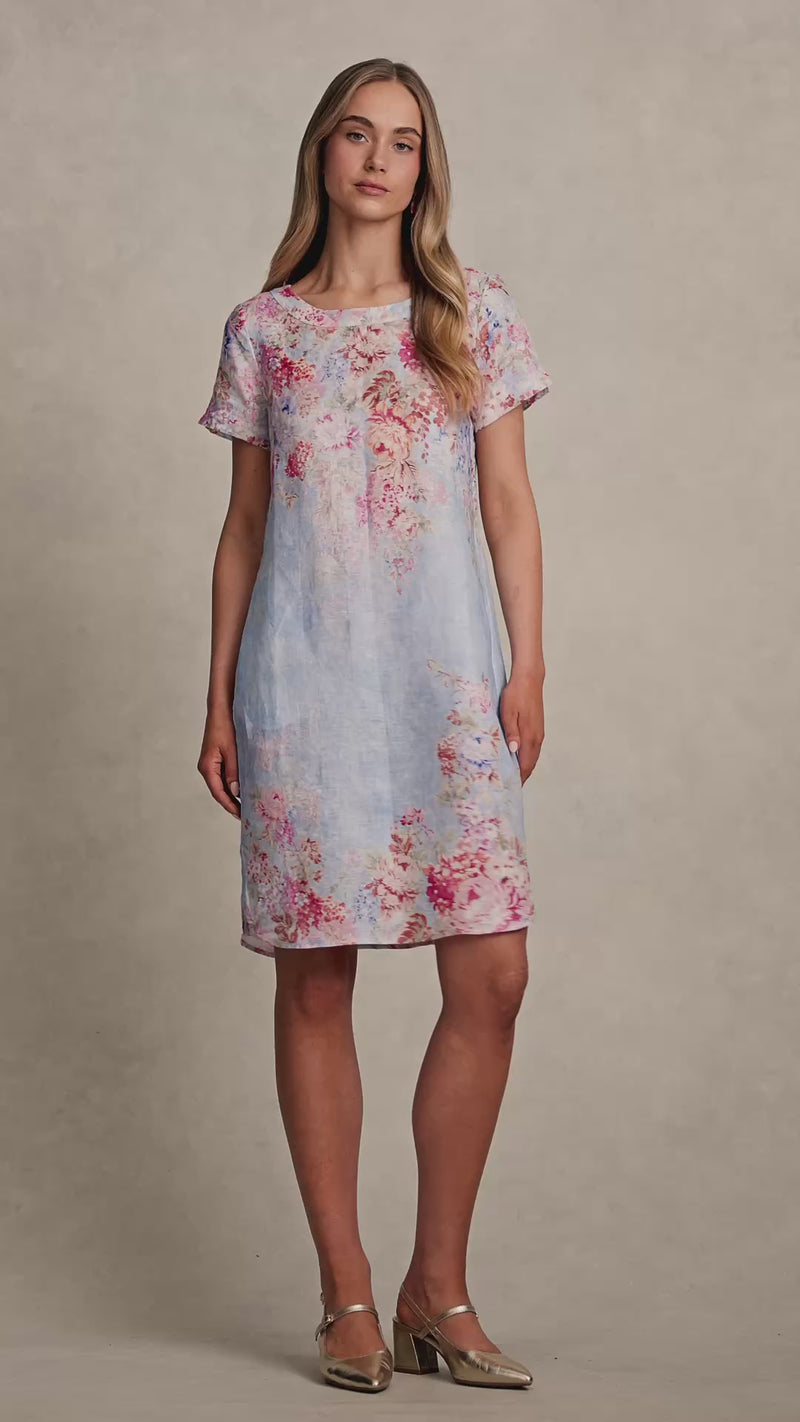 Printed Linen Dress - Cascading Blooms