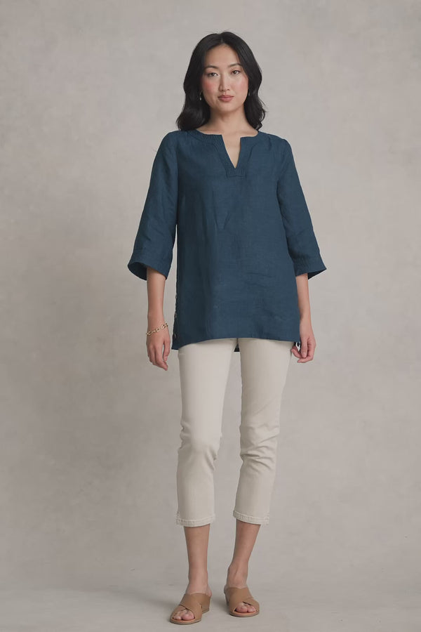 Linen Tunic - Navy Delave