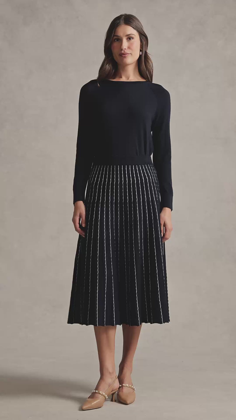 Cotton Lyocell Skirt - French Navy / White