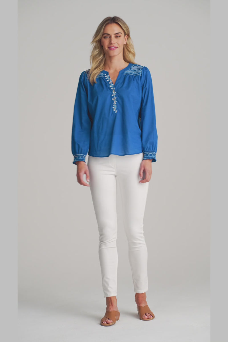 Embroidered Blouse – Blue Illusion
