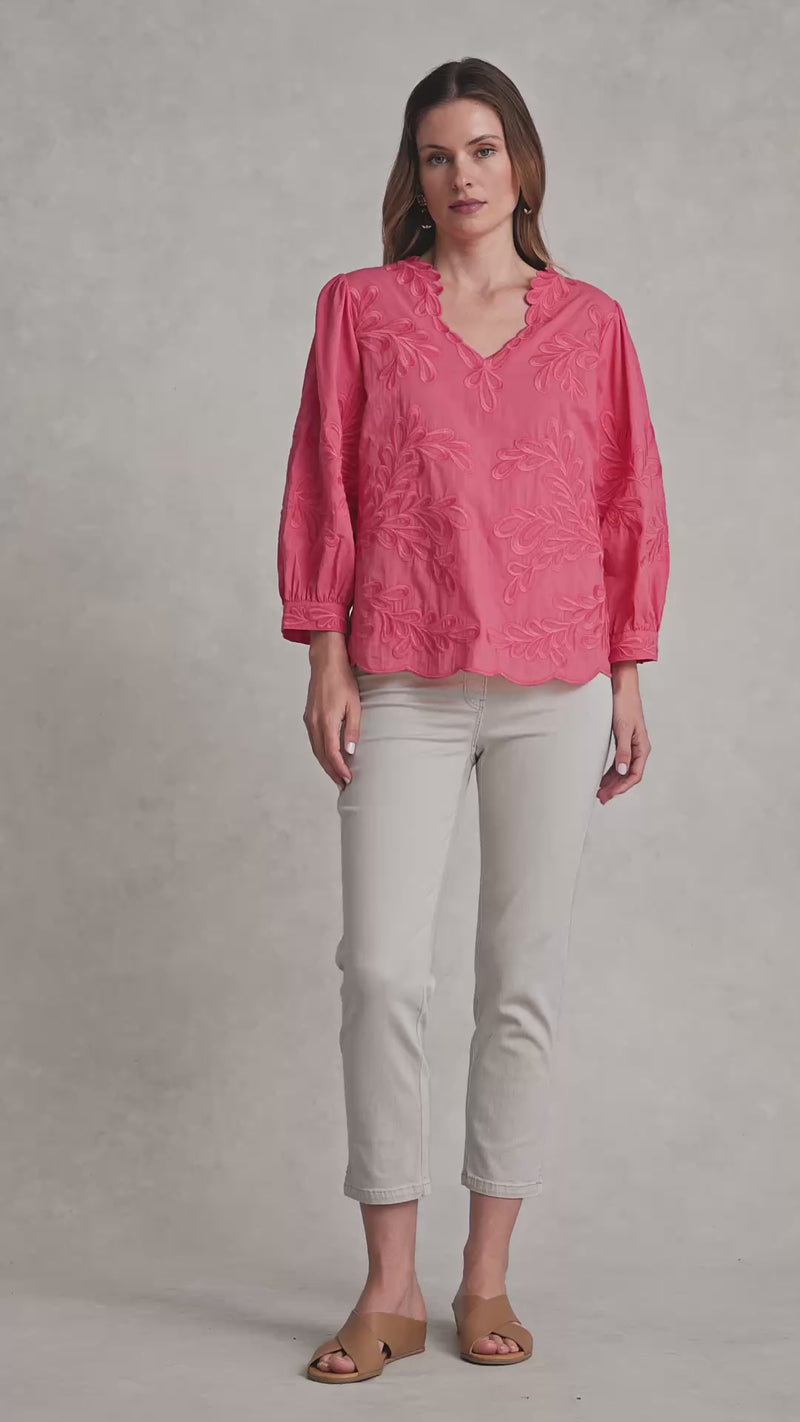 Embroidered Cotton Blouse - Camellia Rose