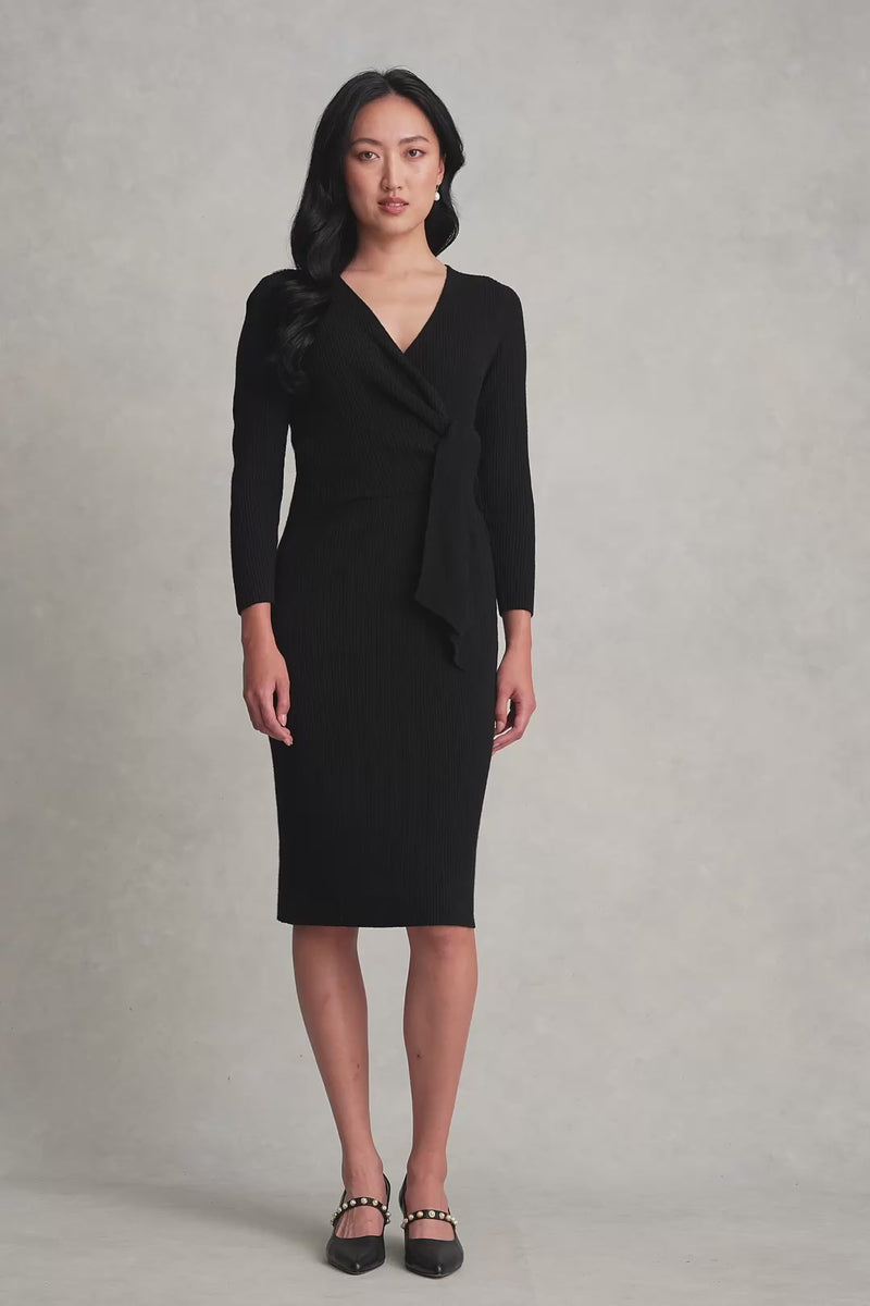 Wrap Detail Knit Dress - Black