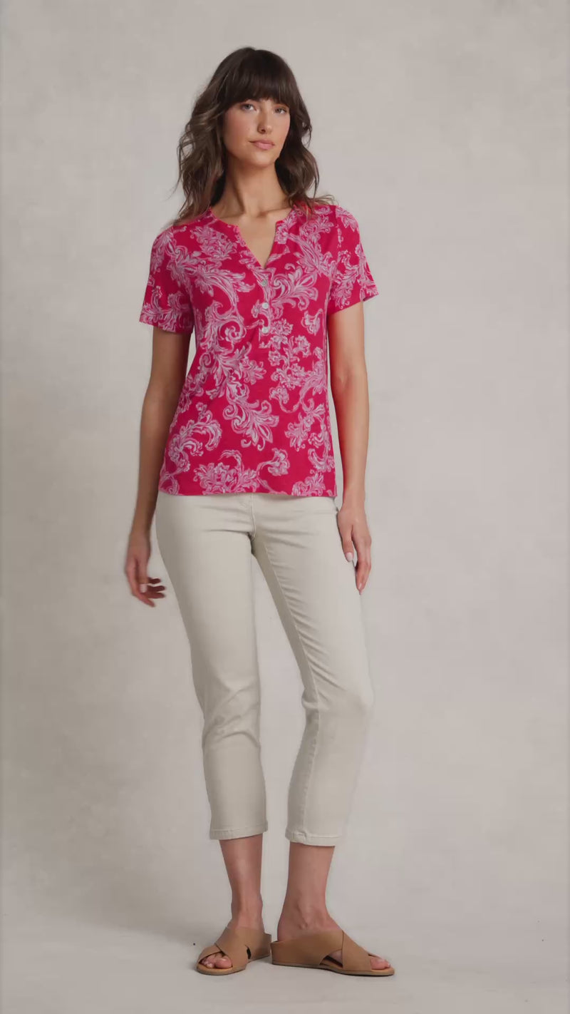 Notched Neck T-Shirt - Sunset Paisley Print