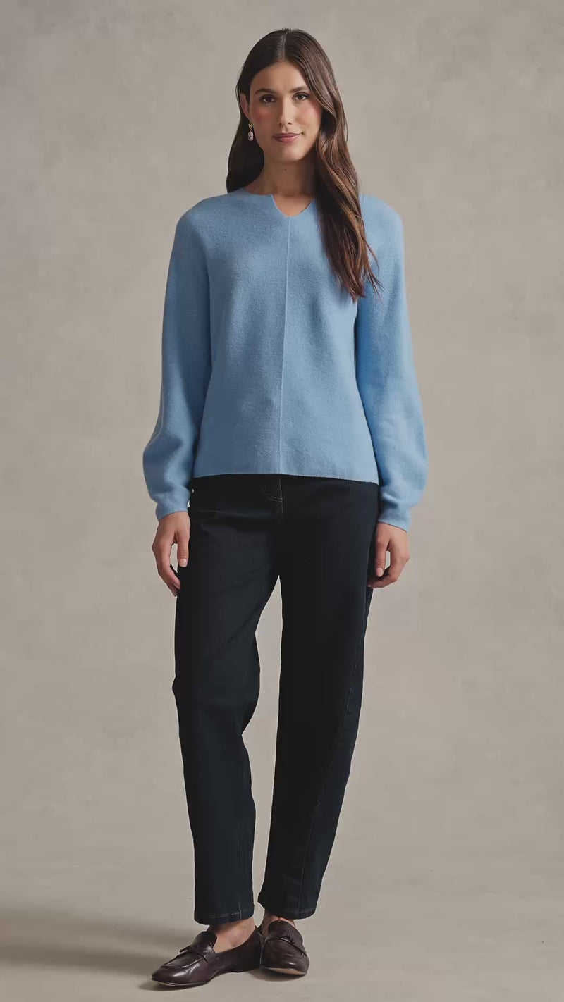 Merino Notch Neck Jumper - Bright Periwinkle