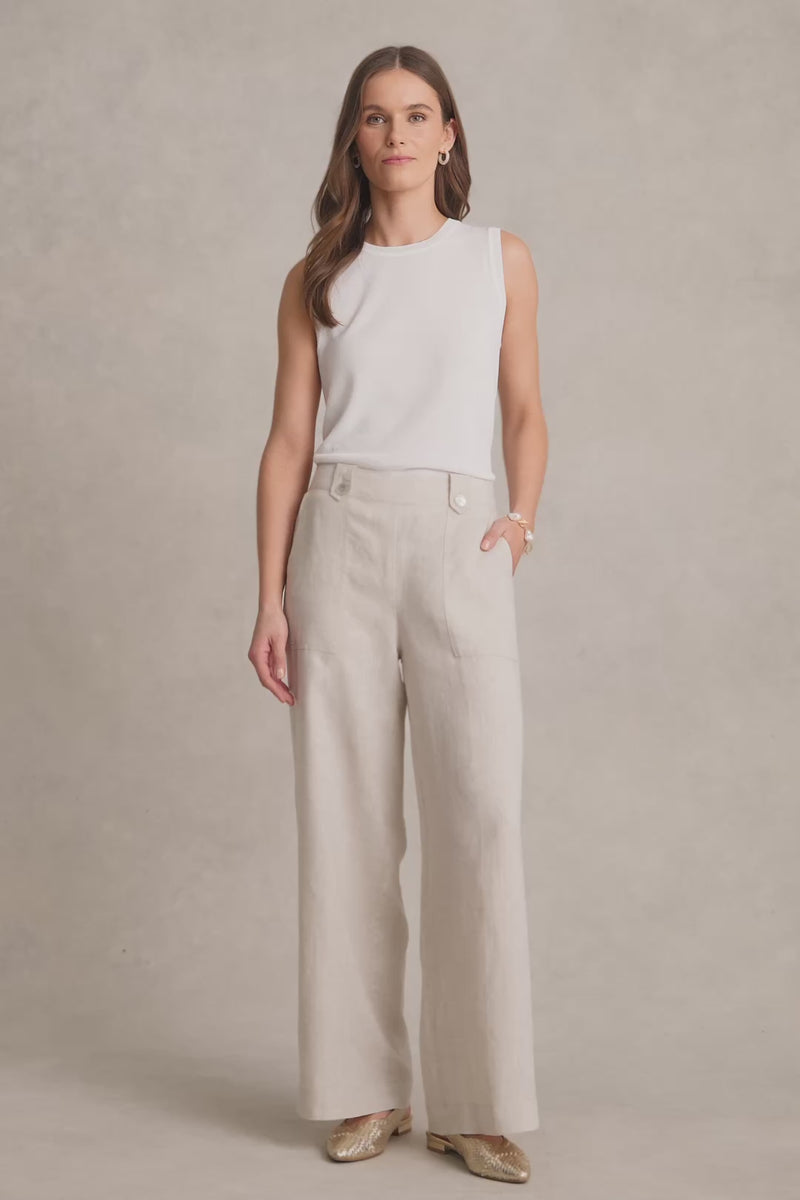 Full Length Waist Tab Linen Pant - Natural Cross Dye