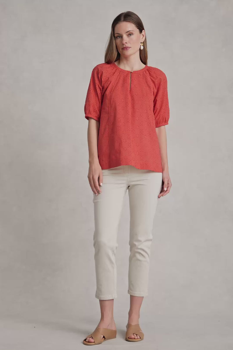 Clipped Jacquard Blouse - Burnt Orange