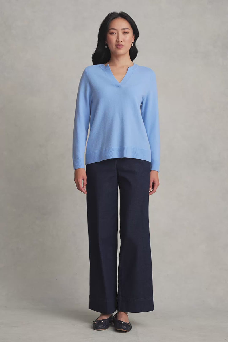 Notched Wool Jumper - Country Blue