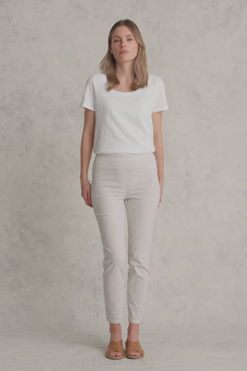 Bengajean Ankle Length Seersucker - Stone and White Stripe