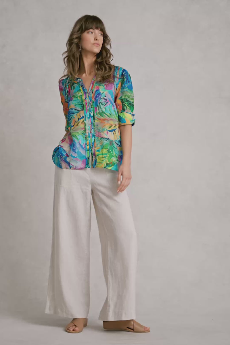 Panelled Blouse - Vibrant Palm Print