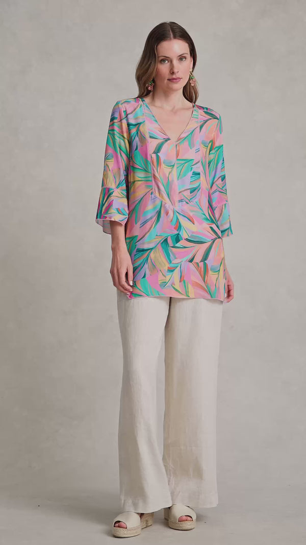 Top Stitch Kaftan - Multi Palm Print