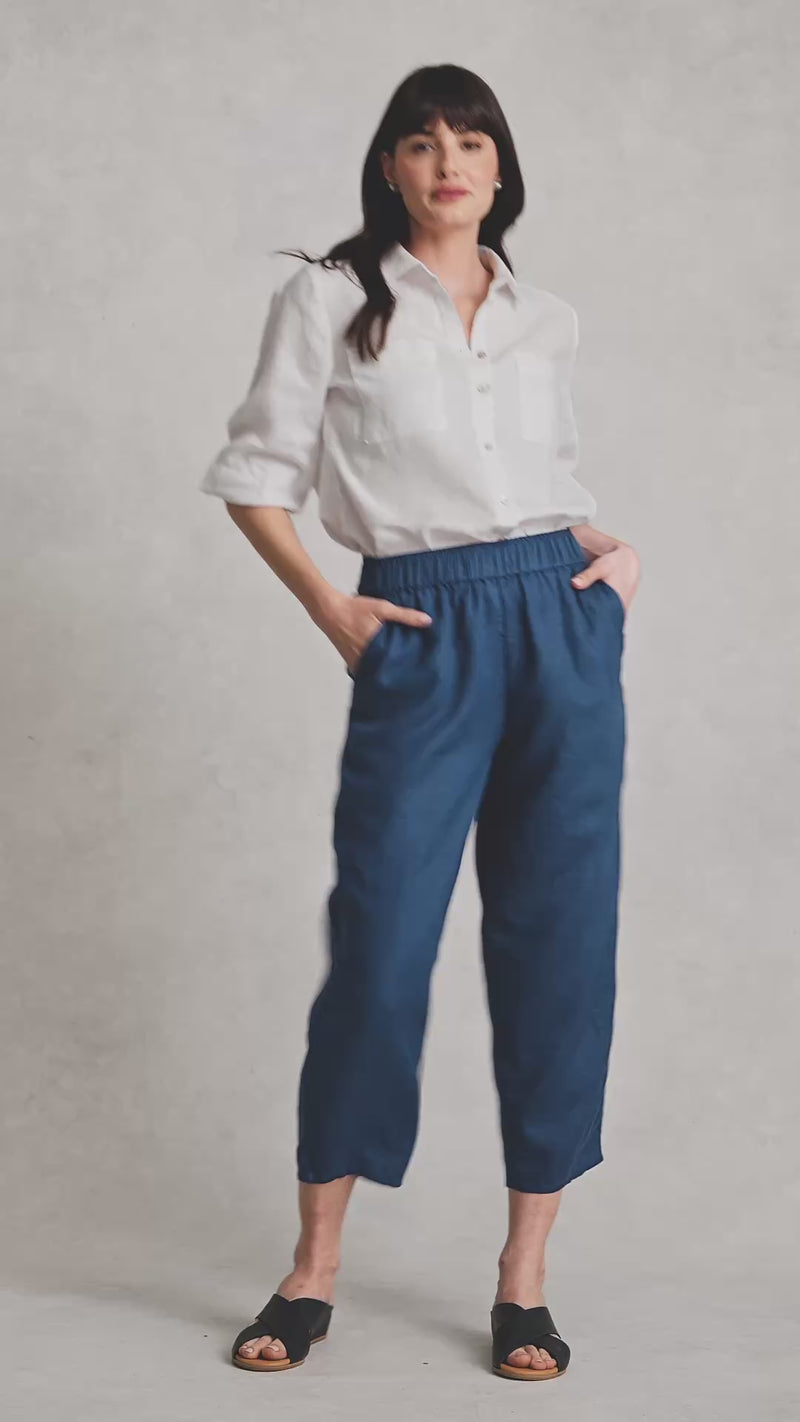 Linen Crop Pant - Midnight