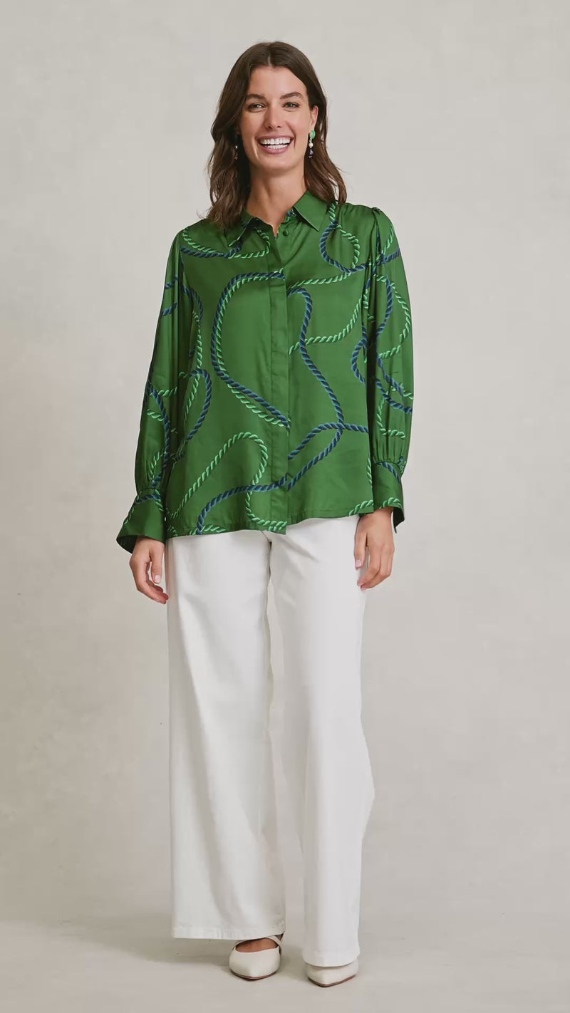 Blouson Sleeve Printed Shirt - Rope Print