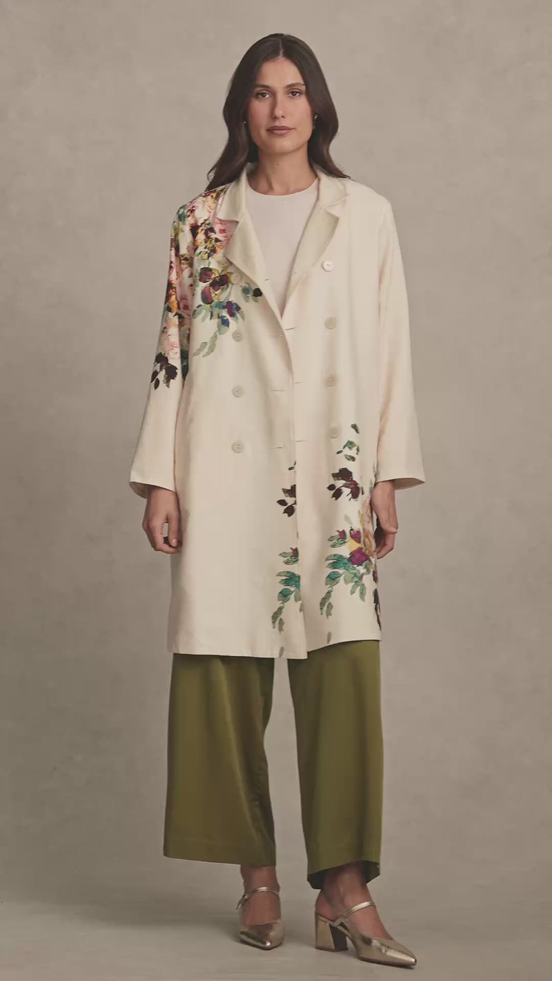 Reversible Linen Coat - Antique Rose Print