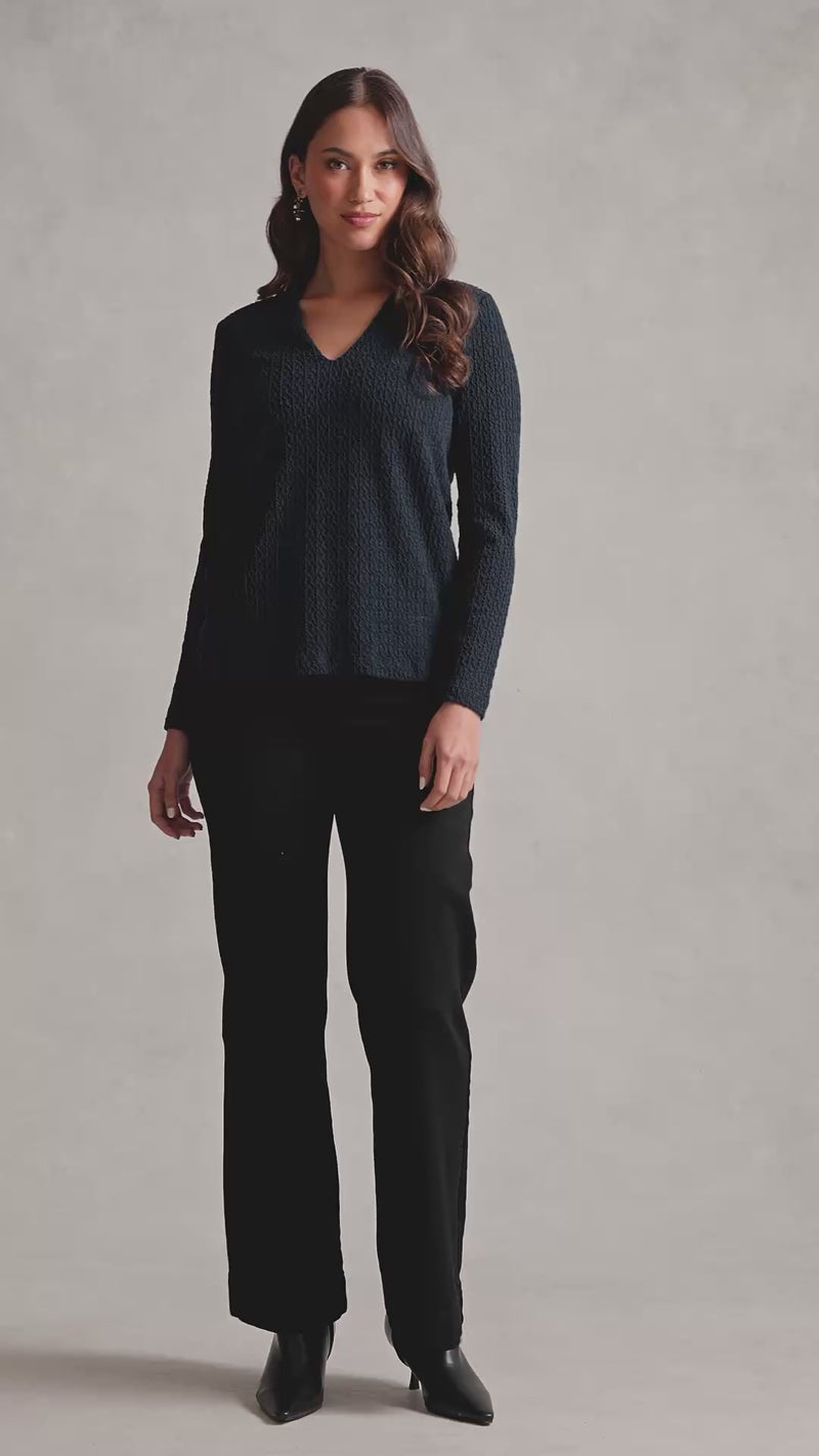 Textured Jacquard Long Sleeve Top - Ink