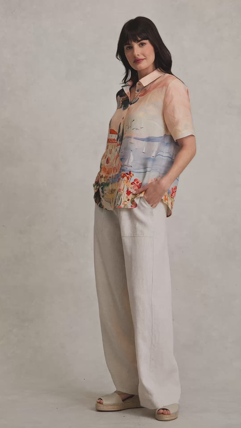 Scenic Print Linen Shirt - Coastal Scenic Print
