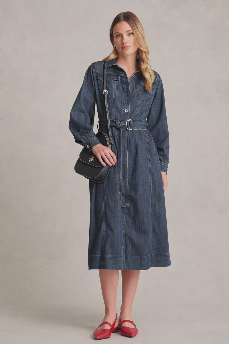 Denim Trench Dress - Mid Denim Wash