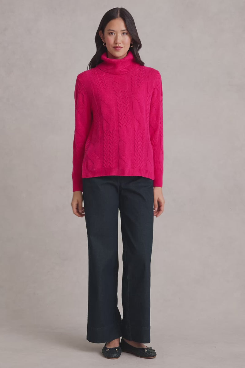 Roll Neck Cable Knit - Hot Pink