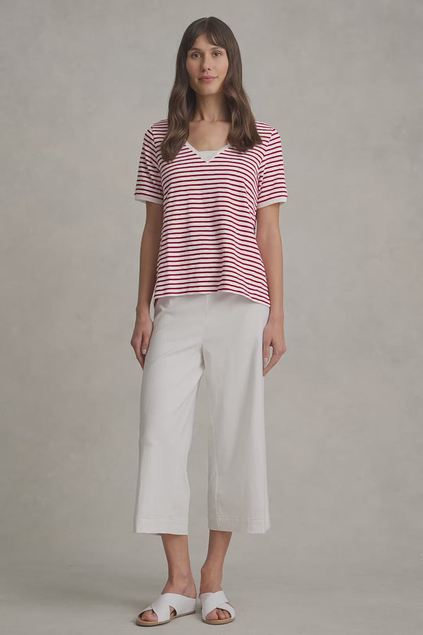 Insert V-Neck Cotton T-Shirt - Rouge and White Stripes