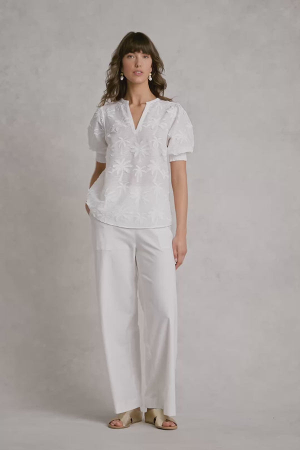 Embroidered Palm Blouse - White