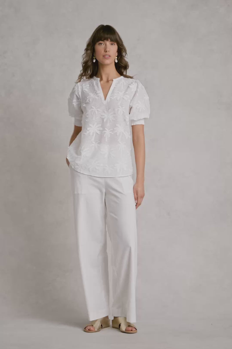 Embroidered Palm Blouse - White