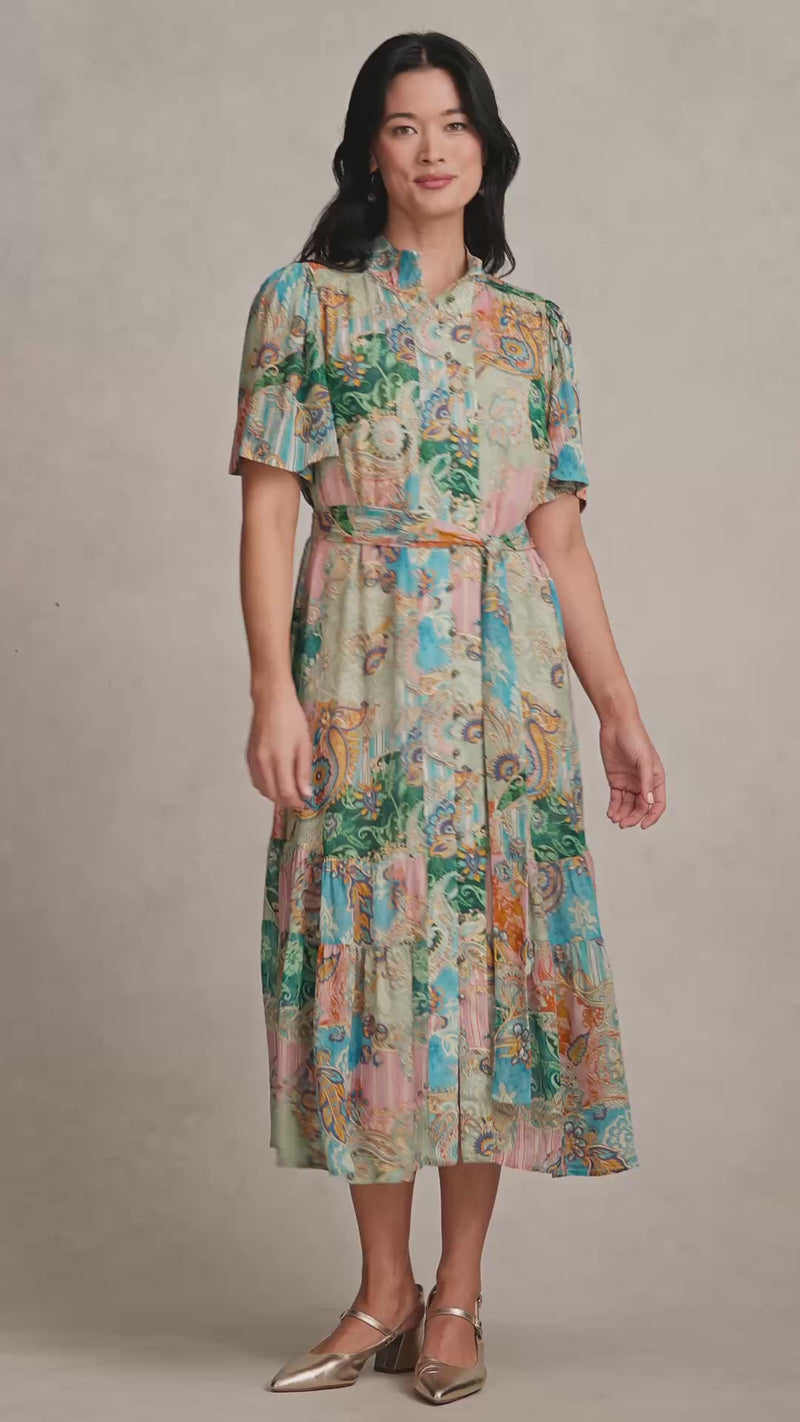 Georgette Flutter Sleeve Dress - Paisley Medley