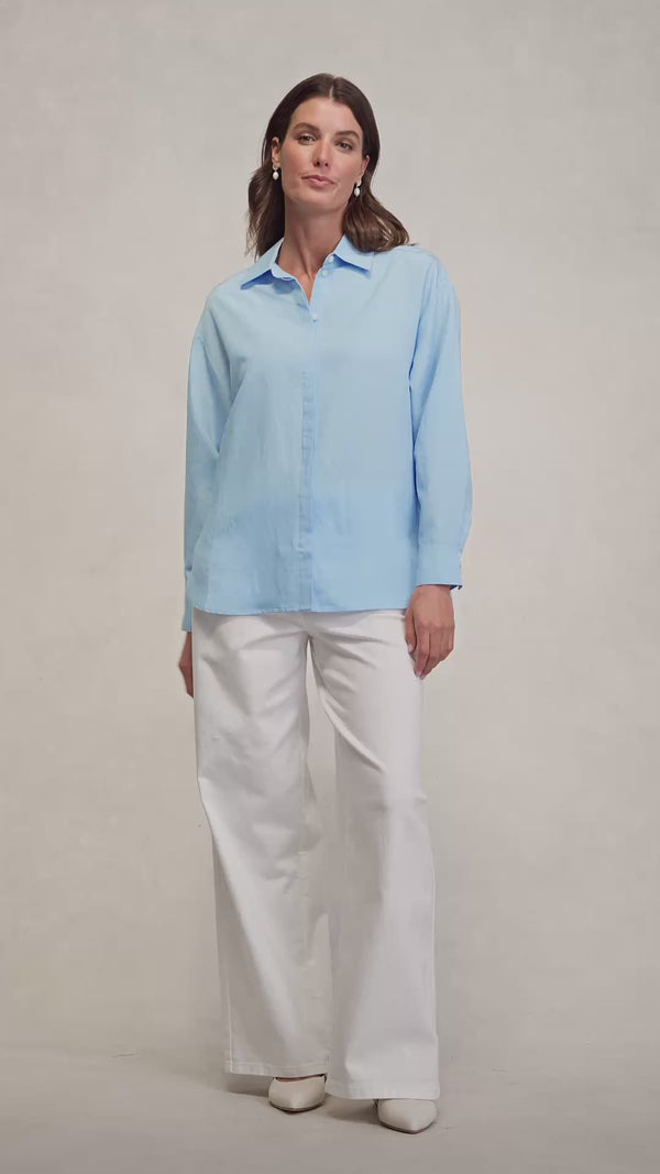 Split Back Relaxed Fit Shirt - Airey Blue