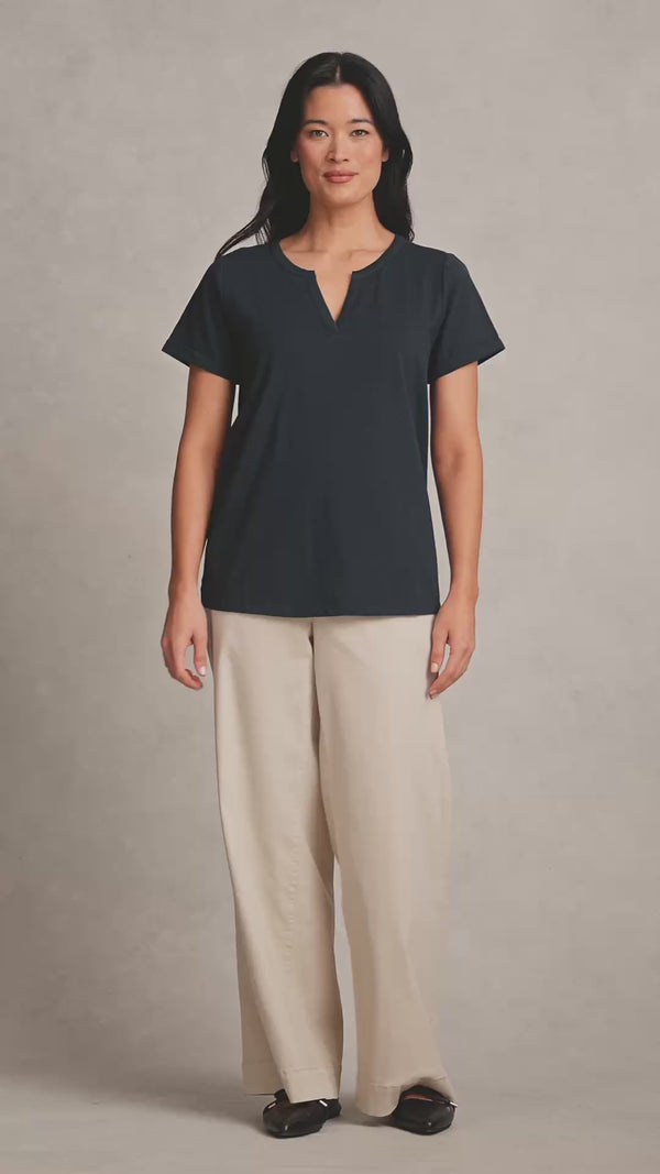 Notch Neck Cotton Tee - Ink