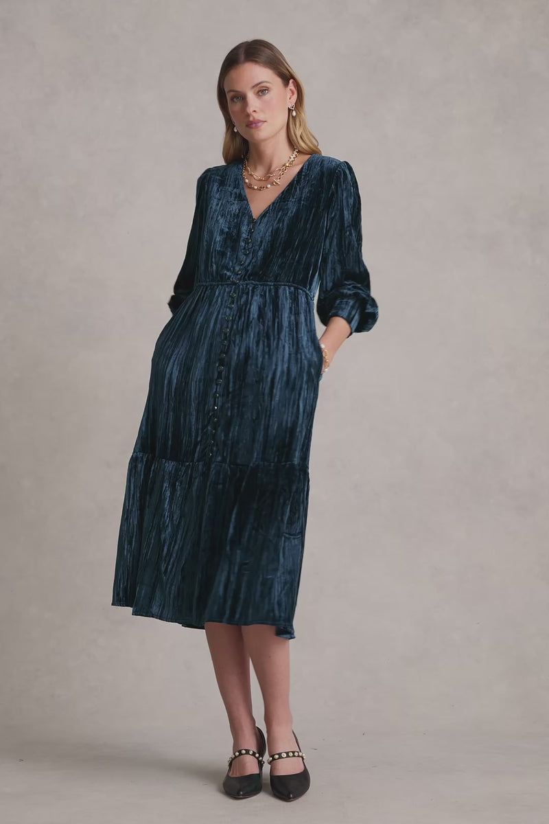 Velvet Tier Dress - Ocean
