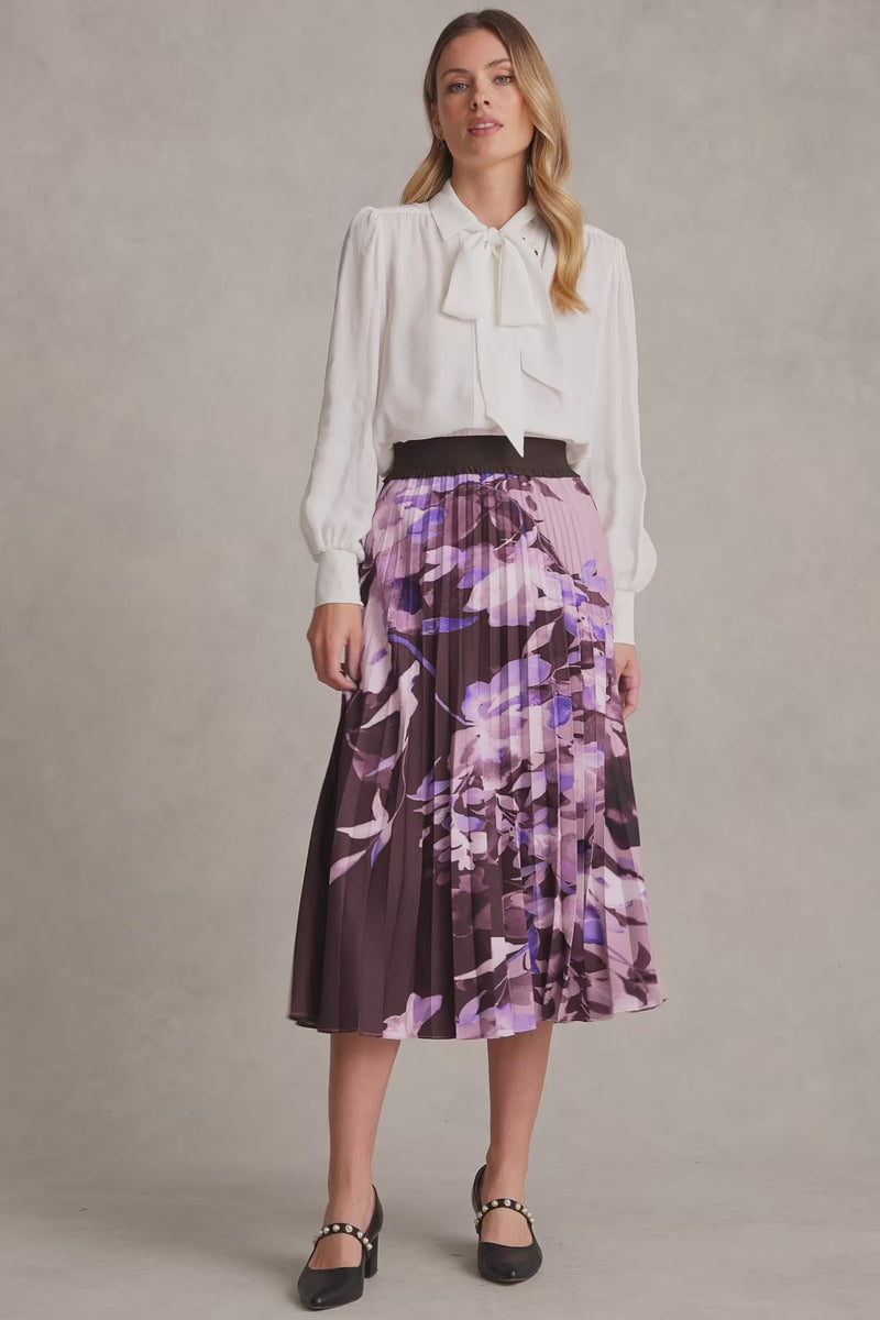 Pleated Midi Skirt - Floral Print