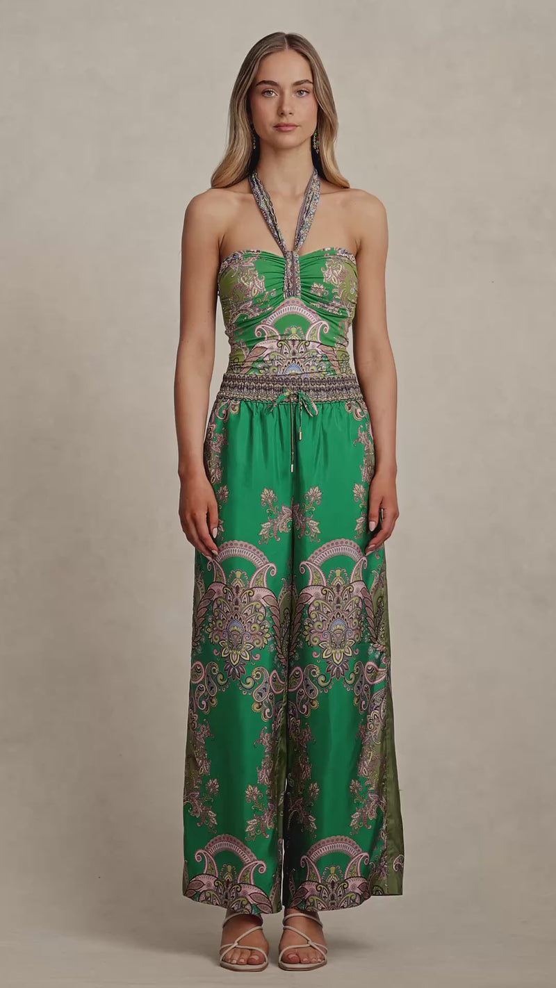 Printed Silk Pant - Jade Paisley Print