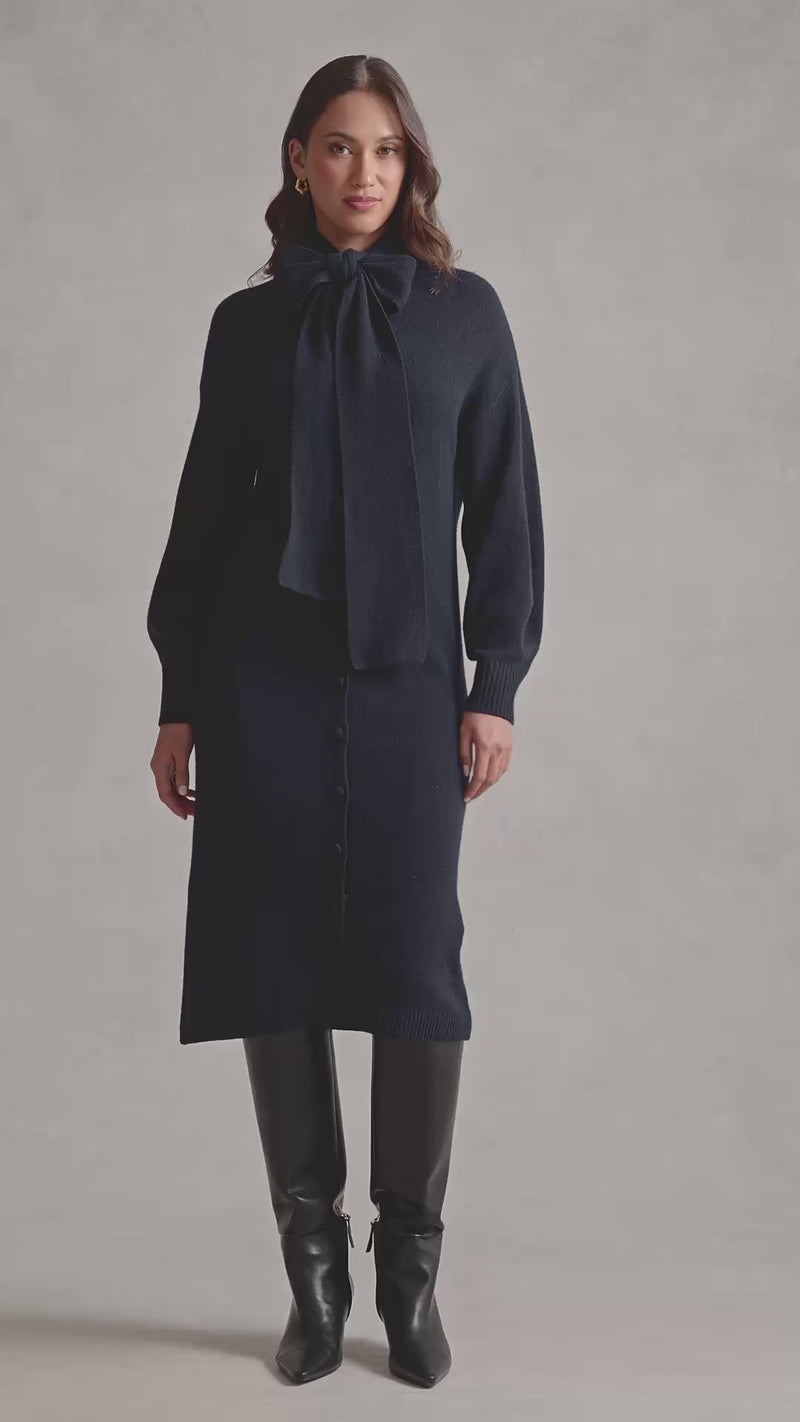 Tie Neck Cardigan Dress - Ink