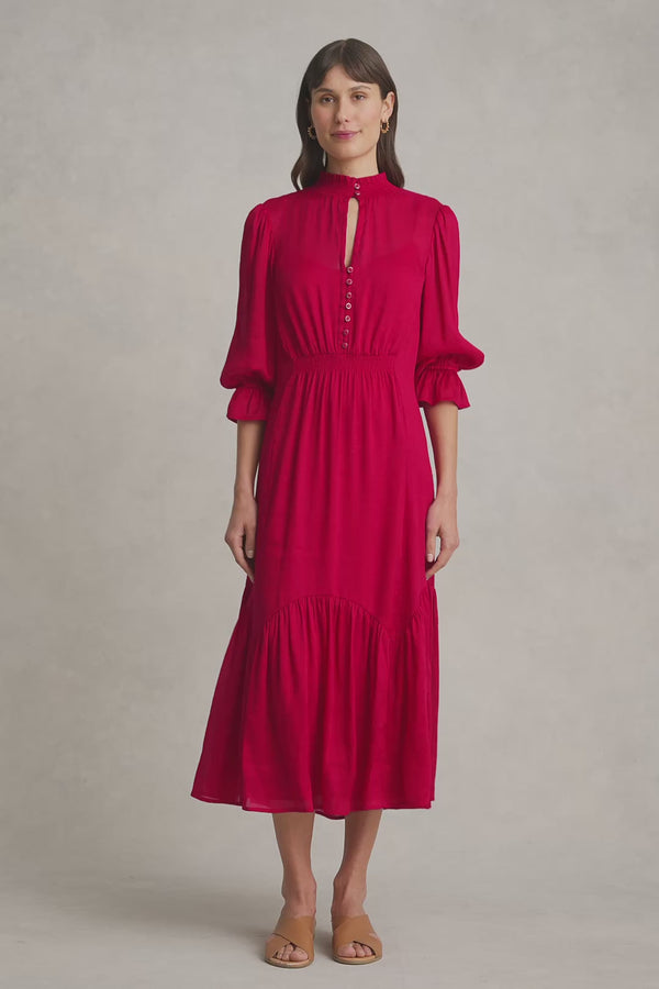 Linen Silk Tier Dress - Rouge