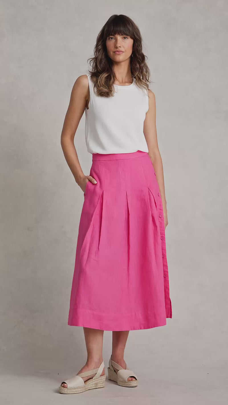 Button Detail Linen Skirt - Sunset Pink