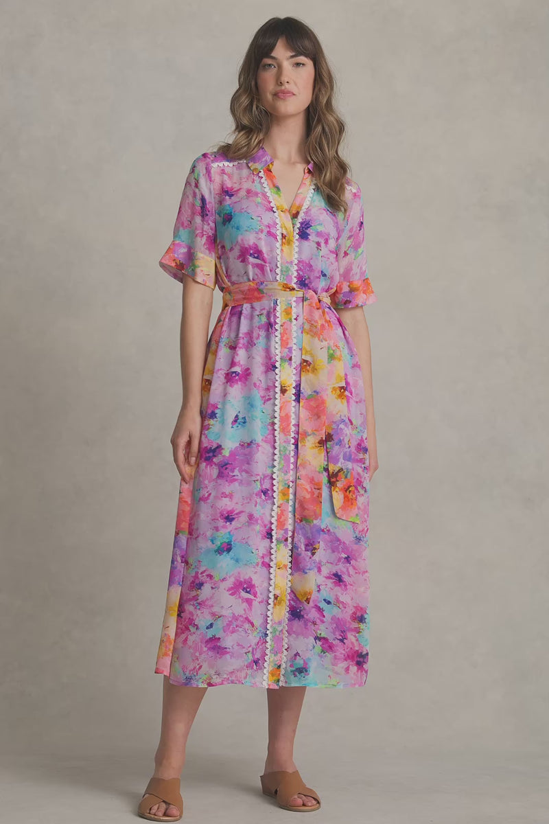 SPLICED PRINT SHIRT DRESS - JANE'S BOUQUET PRINT