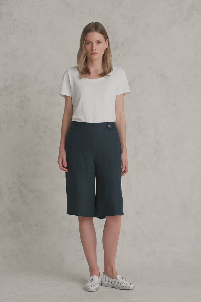 Waist Tab Linen Short - Ink