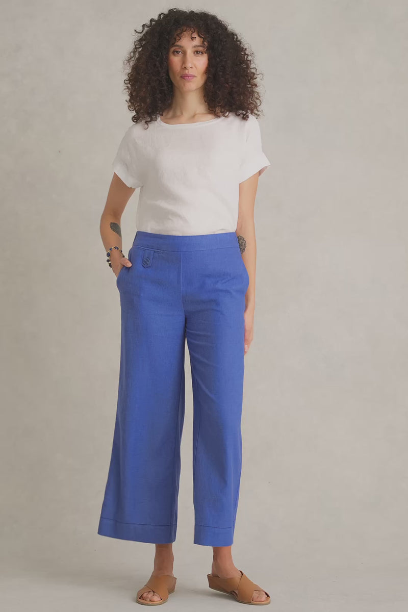 Pocket Detail Wide Leg Pant - Cobalt Cross Dye