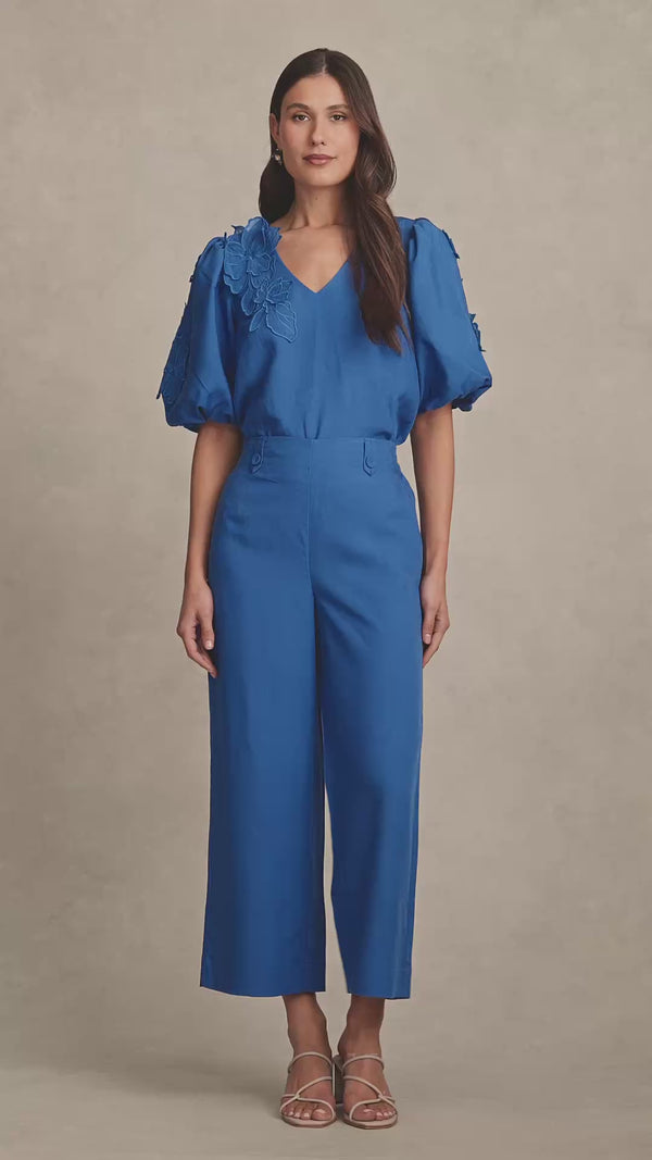 7/8 Tab Detail Pant - Cobalt