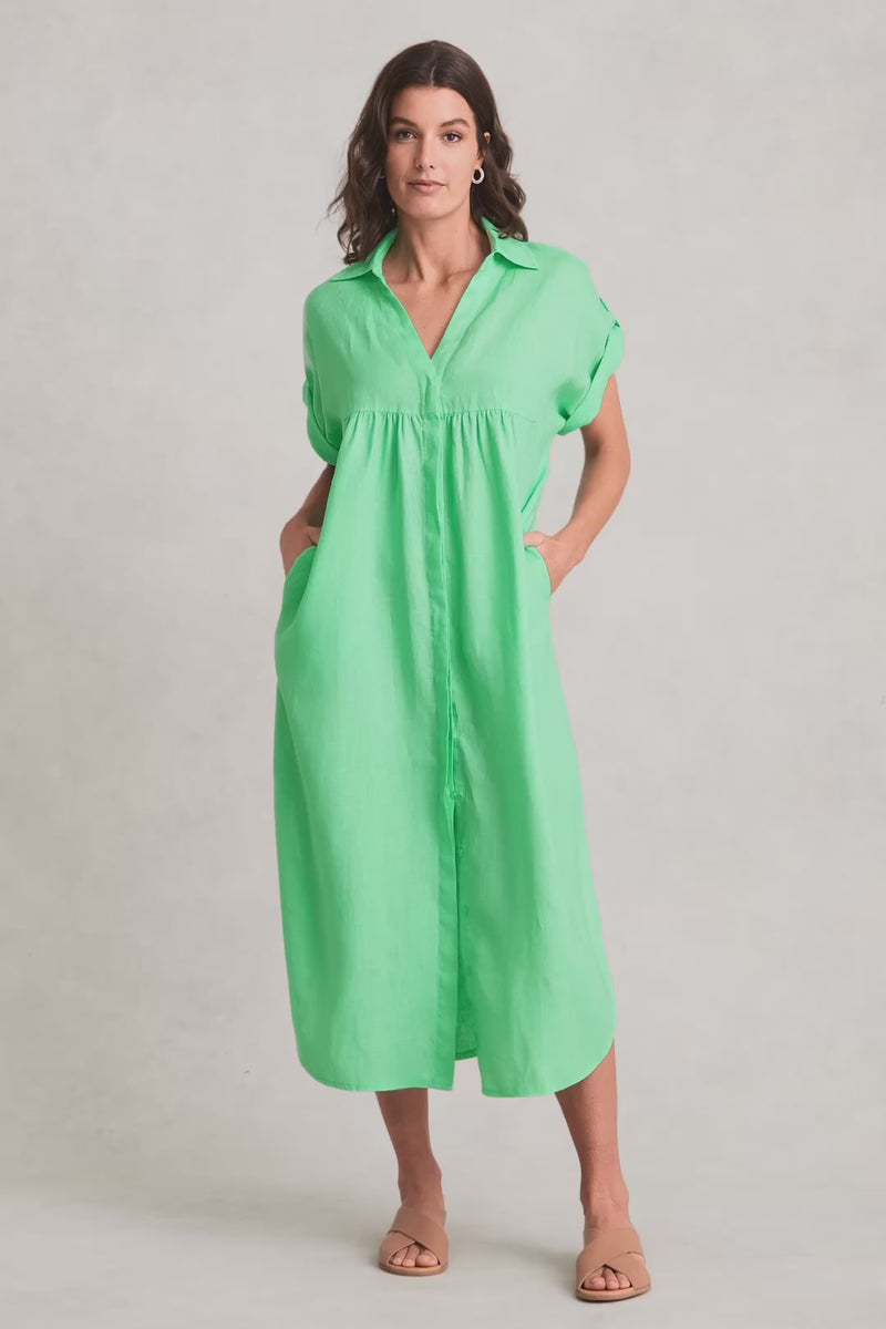 Linen Gather Front Dress – Bright Apple