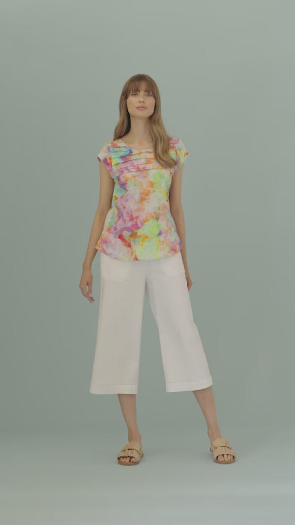 Printed French Linen Pleat Top