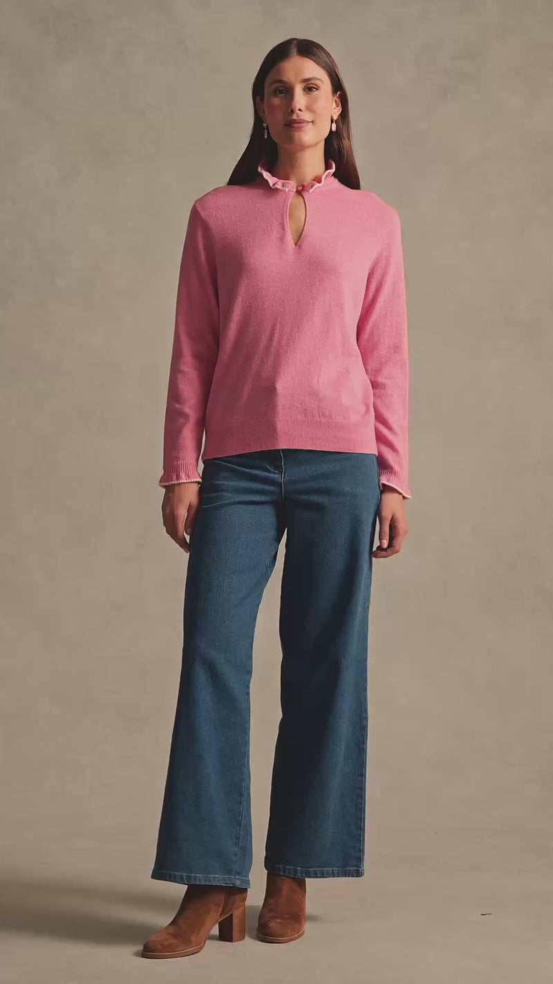 Ruffle Trim Wool Jumper - Rose Pink